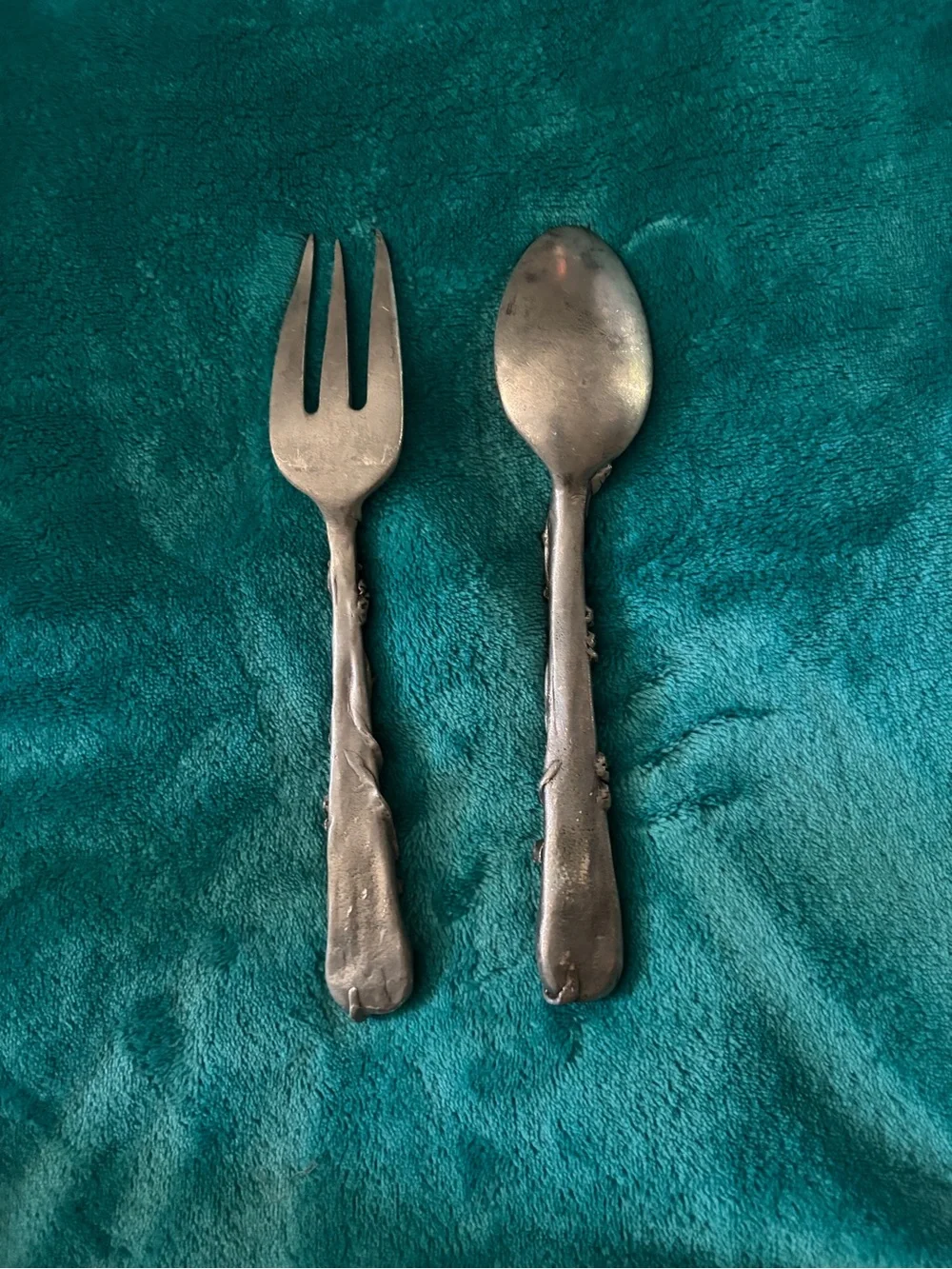 Decorative Vintage Pewter Serving Fork and Spoon - Silver Finish